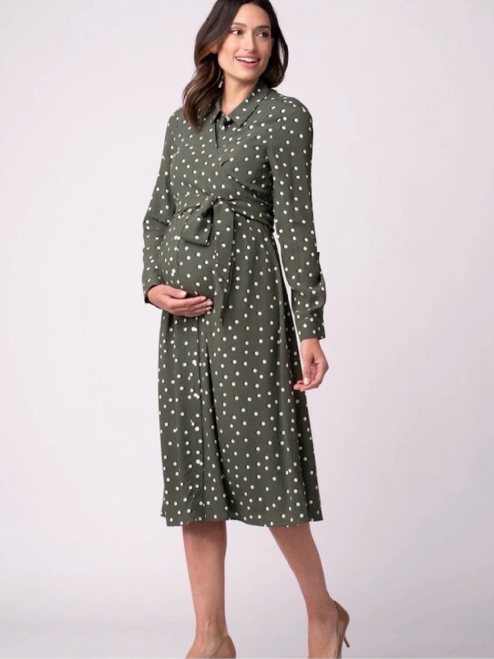 Seraphine Polka Dot Tie-Waist Maternity Nursing Midi Dress - NWT - size 6